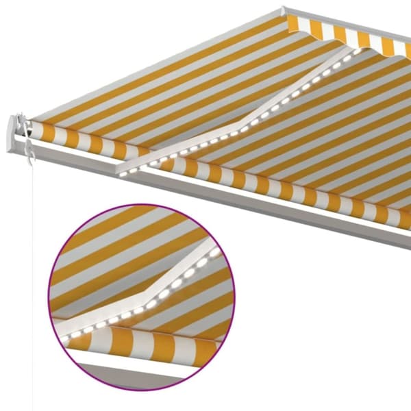 markise m. LED + vindsensor 500x350 cm automatisk gul og hvid