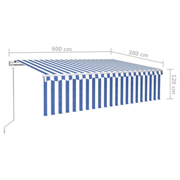 Automaattimarkiisi verhoilla 6x3 m sinivalkoinen