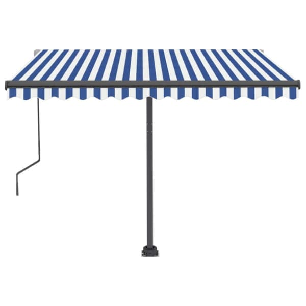 Vapaasti seisova sisäänkelattava markiisi 350x250 cm sinivalk.