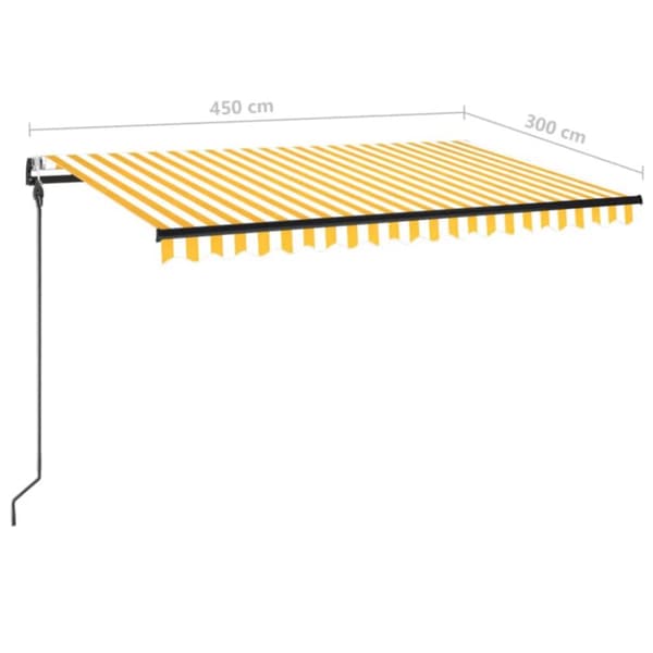 Automatisk markis med vindsensor & LED 450x300 cm gul/vit