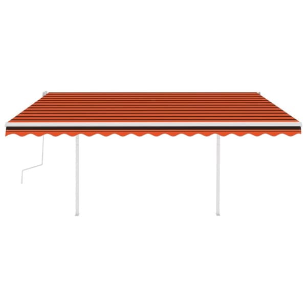 markise m. stolper 4,5x3,5 m manuel betjening orange og brun