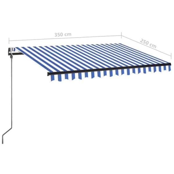 markise m. LED + vindsensor 350x250 cm automatisk blå og hvid