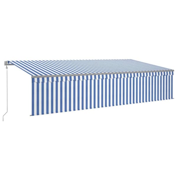 Automaattimarkiisi verho/LED/tuulisensori 6x3 m sinivalkoinen