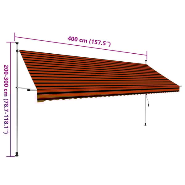 Markis manuellt infällbar 400 cm orange och brun