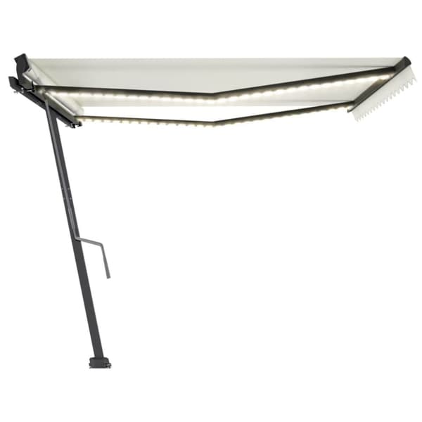 markise m. LED-lys 450x300 cm manuel betjening cremefarvet