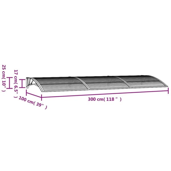 dørbaldakin 300x100 cm polycarbonat grå