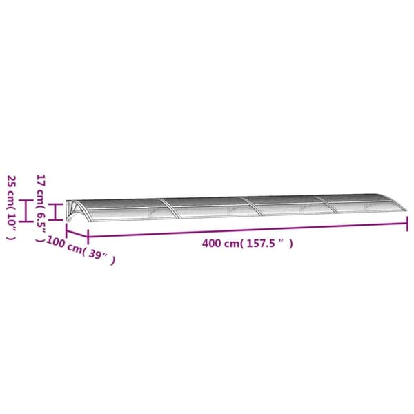dørbaldakin 400x100 cm polycarbonat grå