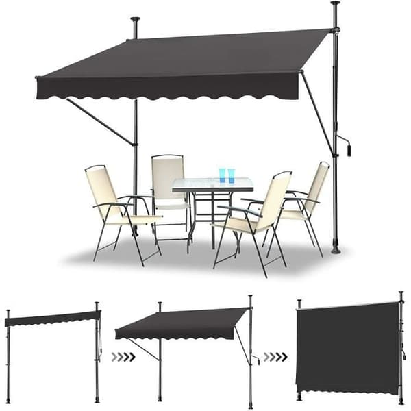 LZQ Infällbar manuell markisgardin - Mörkgrå - 250x120cm - Ingen borrning - Justerbar höjd - Anti UV
