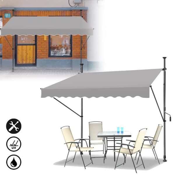LZQ Infällbar manuell markisgardin - Grå - 350x120cm - Anti UV - Högkvalitativ PU polyester
