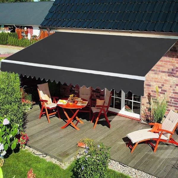 XMTECH 250x200cm manuell infällbar markis, anti-UV ledad armmarkis med vev, aluminium polyester markis