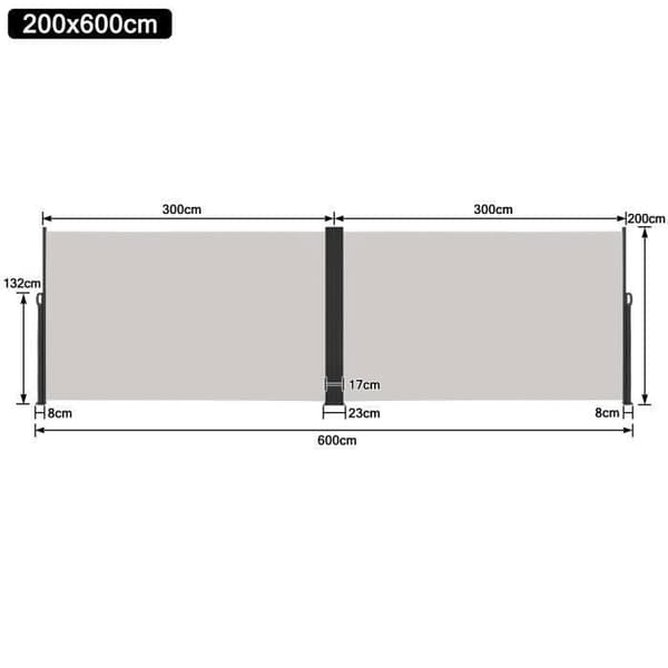 XMTECH sidogardin - Grå - 200x600cm - UV-skydd - Infällbar