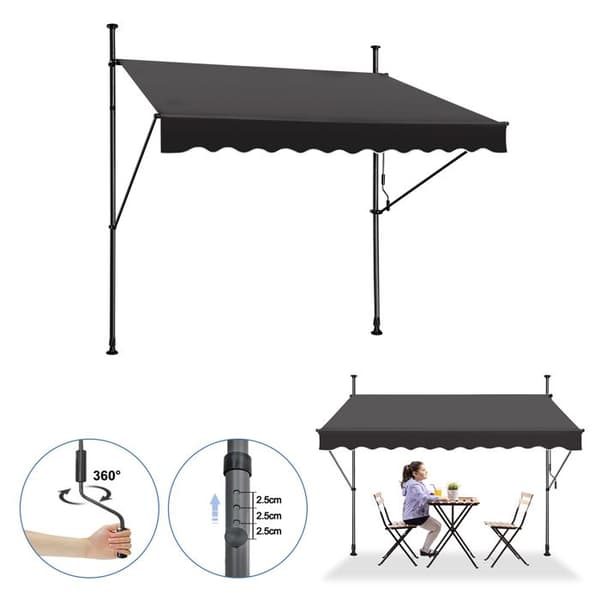 XMTECH 200x120cm Infällbar Anti-Sun Balkong Markis, Markis Utan Borrning Justerbar höjd med vev, antracit