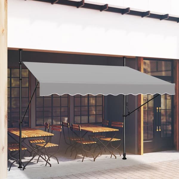 XMTECH 200x120cm Infällbar Anti-Sun Balkong Markis, Markis Utan Borrning Justerbar höjd med vev, Grå