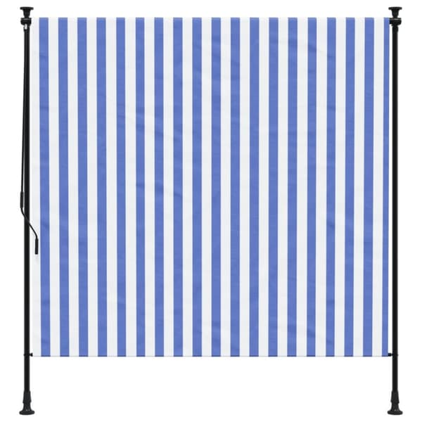 vidaXL Utendørs rullegardin blå og hvit 200x270 cm stoff og stål