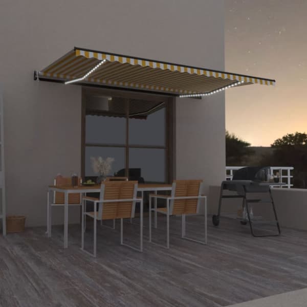 Automatisk markis med vindsensor & LED 500x350 cm gul/vit