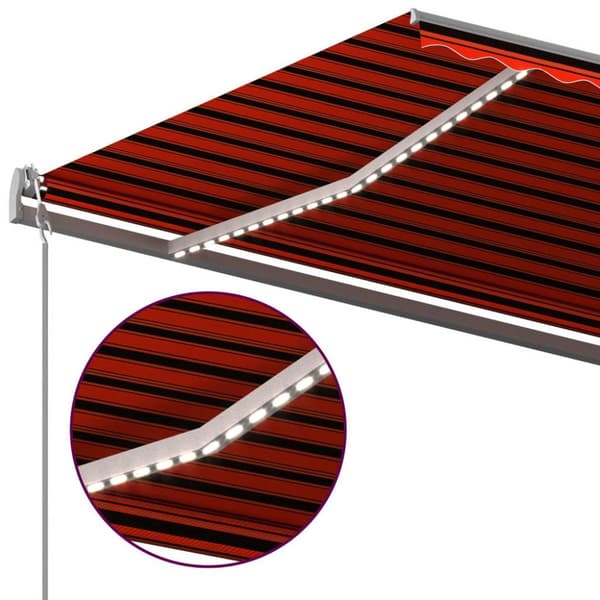 markise m. LED-lys 600x350 cm manuel betjening orange og brun