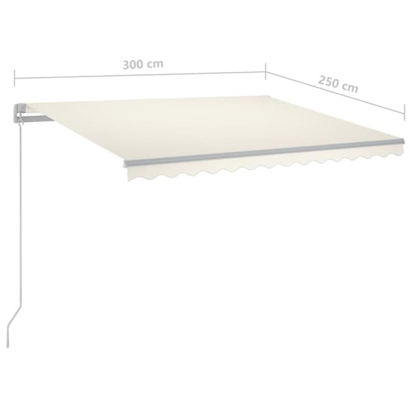 Markis manuellt infällbar med LED 300x250 cm gräddvit