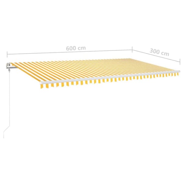 Automatisk markis med vindsensor & LED 600x300 cm gul/vit