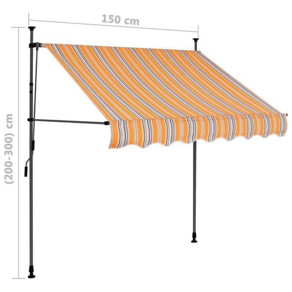 markise m. LED-lys manuel betjening 150 cm gul og blå