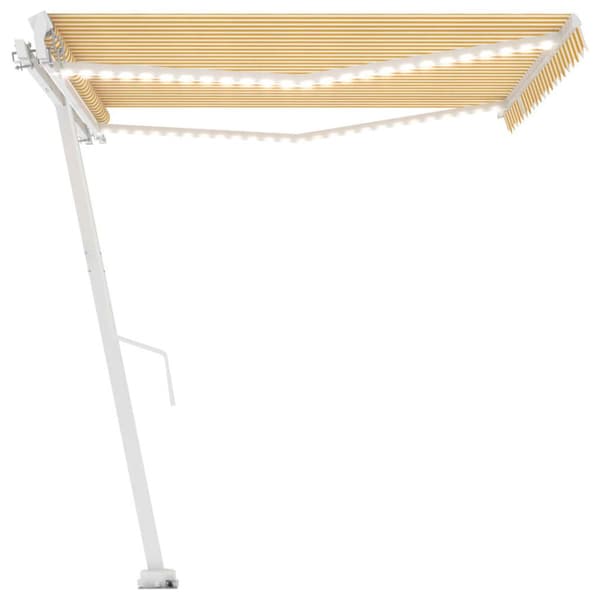Markis manuellt infällbar med LED 400x300 cm gul och vit