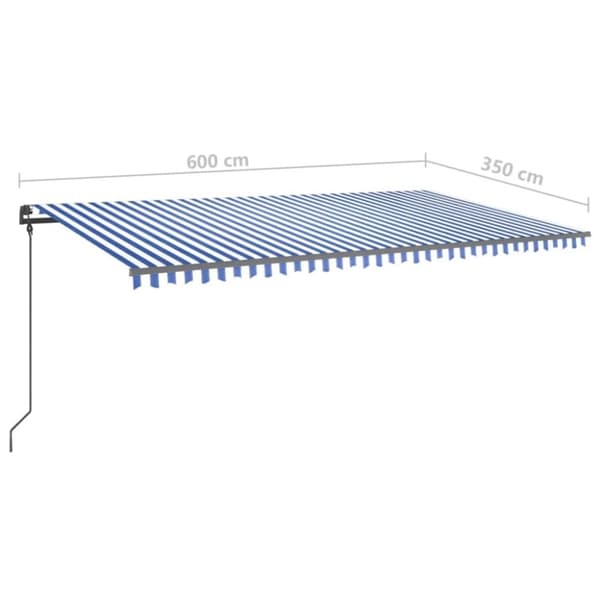 Markis med LED manuellt infällbar 6x3,5 m blå och vit