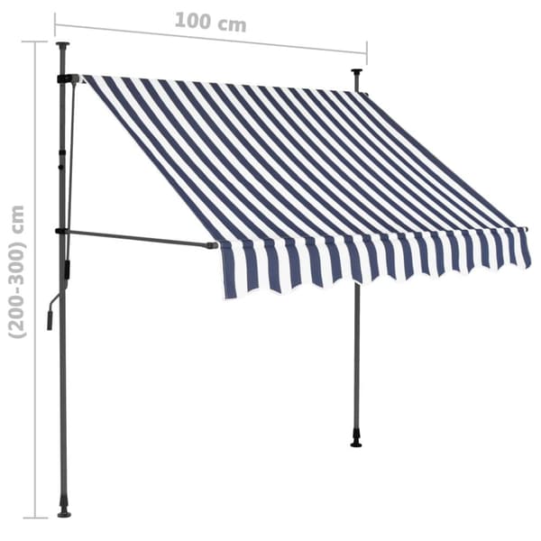 Sisäänkelattava markiisi LED-valoilla 100 cm sininen/valkoinen