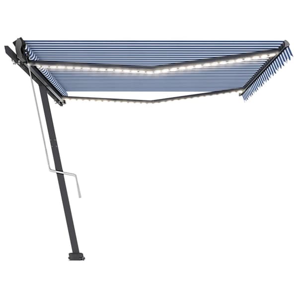 Automatisk markis med vindsensor & LED 500x350 cm blå och vit