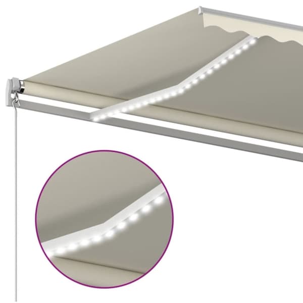 Markis manuellt infällbar med LED 400x300 cm gräddvit