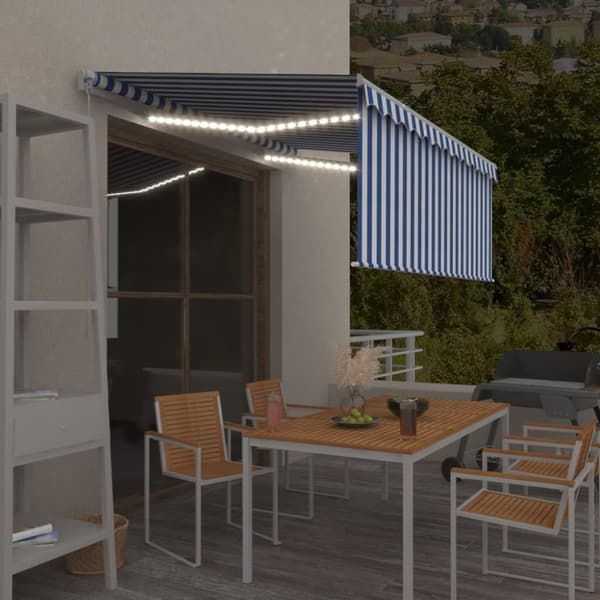 Markis manuell infällbar med rullgardin&LED 3x2,5m blå och vit