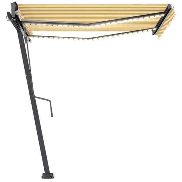 Automatisk markis med vindsensor & LED 300x250 cm gul/vit