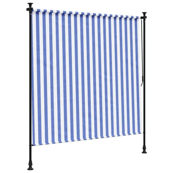 vidaXL Utendørs rullegardin blå og hvit 150x270 cm stoff og stål