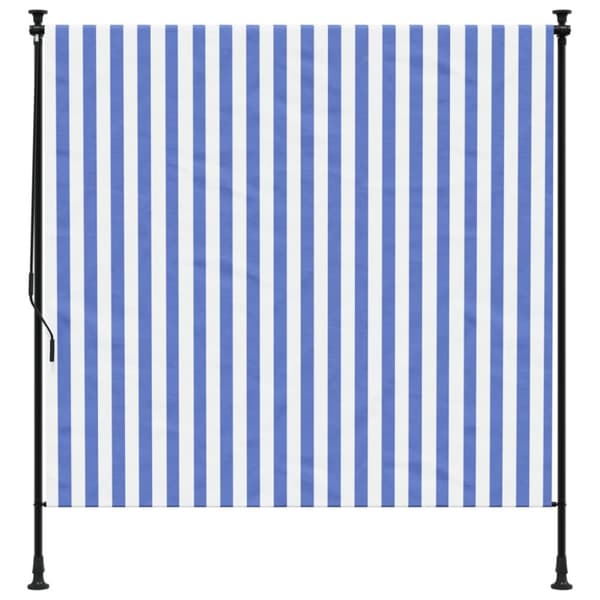 vidaXL Utendørs rullegardin blå og hvit 150x270 cm stoff og stål