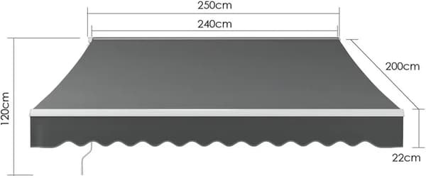Utdragbar terrassmarkis, UV50+ solskydd, balkongskydd, Grå 300 x 250cm