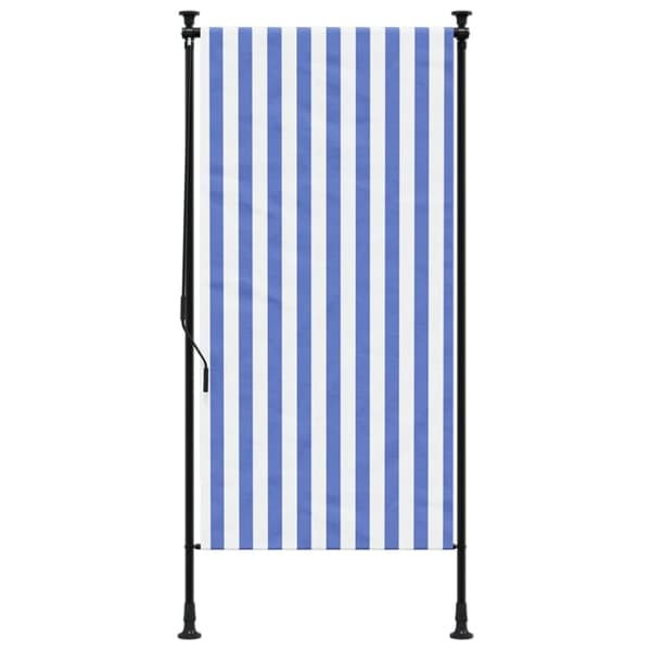 vidaXL Utendørs rullegardin blå og hvit 120x270 cm stoff og stål