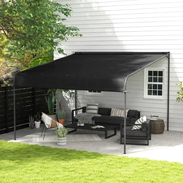 Rootz Pergola - Aurinkosuoja - Säänkestävä - Käsikampi - Säädettävä liukukatto - Teräs+polyesteri - Tummanharmaa - 396L x 302L x 210/280K cm