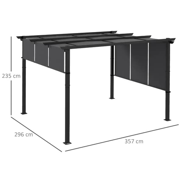 Rootz Pergola - Solbeskyttelse - Vejrbestandig - UV-stråler beskytter - Jordpæle - Stål+polyesterstof - Mørkegrå - 357L x 296W x 235Hcm