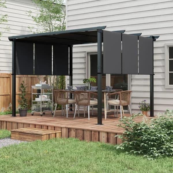 Rootz Pergola - Solbeskyttelse - Vejrbestandig - UV-stråler beskytter - Jordpæle - Stål+polyesterstof - Mørkegrå - 357L x 296W x 235Hcm