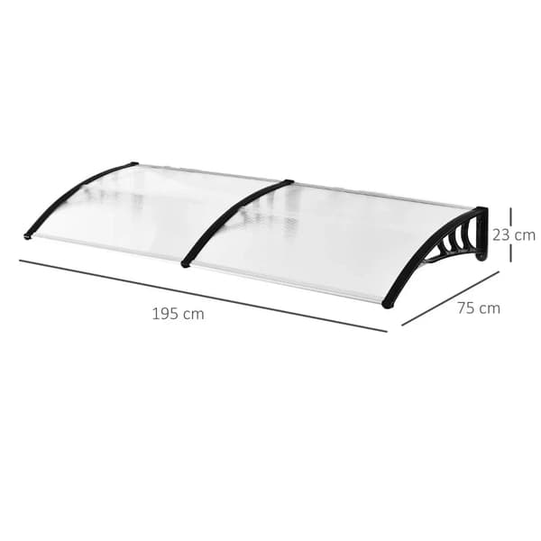 Rootz Pent Canopy - Canopy For Ytterdörr - Polykarbonat Solskydd - Regnskydd - Fönster Markis Canopy - Transparent - 75 x 195 x 23 cm