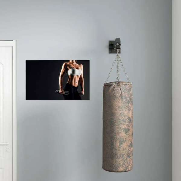Rootz Boksäckshållare - Väggmonterad - 9 Vinklar - Monteringsskruvar - Svängkrok - Karbinhake - Två sidomarkiser - Stål - Svart - 80L x 17W x 48H cm