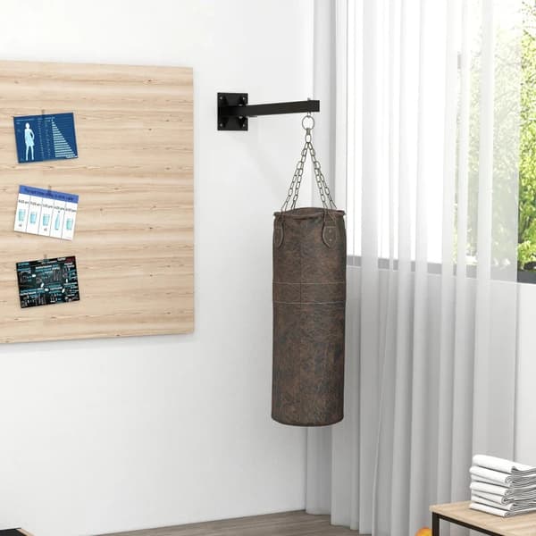 Rootz Boksäckshållare - Väggmonterad - 9 Vinklar - Monteringsskruvar - Svängkrok - Karbinhake - Två sidomarkiser - Stål - Svart - 80L x 17W x 48H cm
