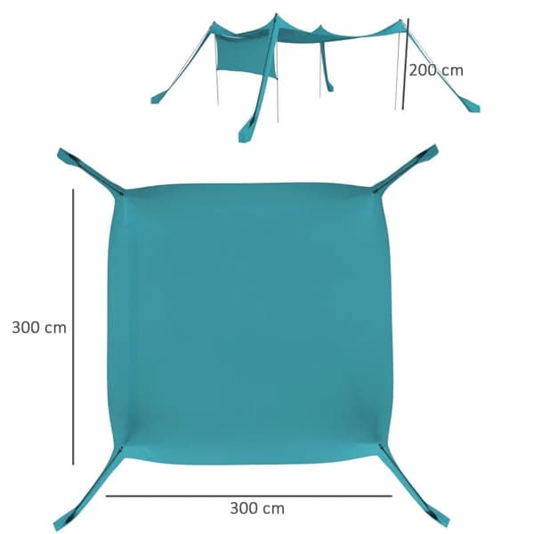 Rootz Markiser - Vandtæt - Justerbar letvægts - Foldbar Markise - Stålstøtter - Sidepanel - Jordspyd - Bæretaske - Polyester - Himmelblå - 300L x 300W