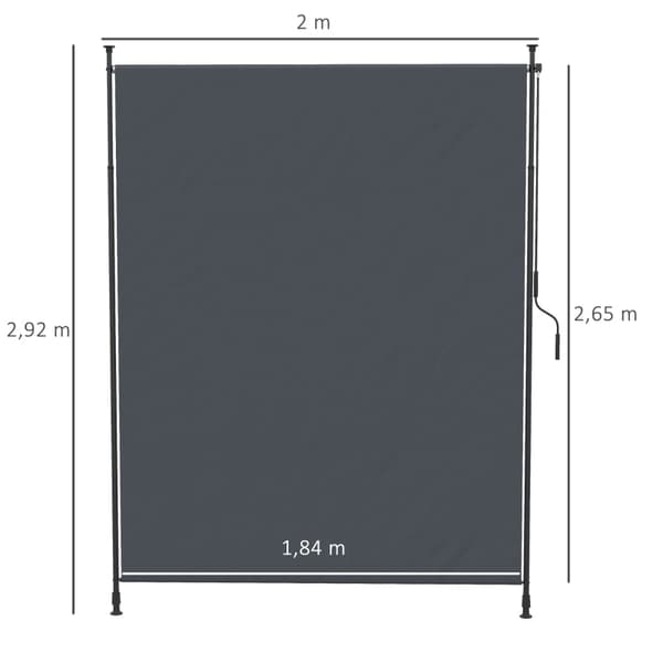 Rootz-sivumarkiisi - Asennus ilman porausta - Korkeussäädettävä - Käsikammella - Metallirunko - Harmaa - 2 x 2,15-3,05 m