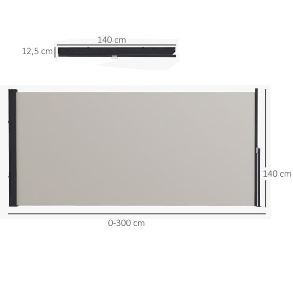 Rootz Sidemarkise - Sidegardin - Udtrækbar - Ekspansionsskruer - Privacy Screen - Aluminium - Polyester - Lysegrå - 300L x 100H cm