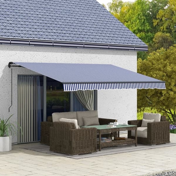 Rootz Aurinkomarkiisi - Seinäkiinnitys - Markiisin patio - Käsikampi - Säänkestävä - Alumiini-metalli - Sininen - Valkoinen - 365cm X 300cm