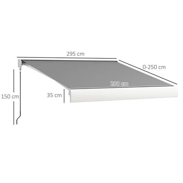 Rootz Markise - Elektrisk - Manuelt forlænges - Vægbeslag - Fuld kassette - Fjernbetjening - Aluminiumsramme - Polyester - Lysegrå - 295L x 250W cm