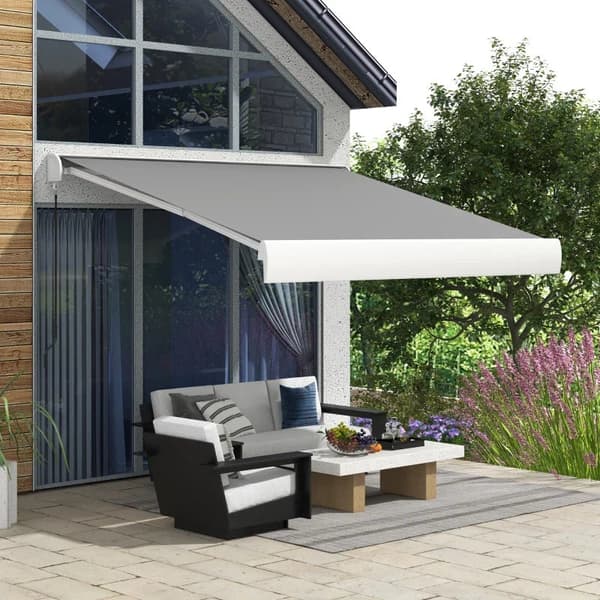 Rootz Markise - Elektrisk - Manuelt forlænges - Vægbeslag - Fuld kassette - Fjernbetjening - Aluminiumsramme - Polyester - Lysegrå - 295L x 250W cm