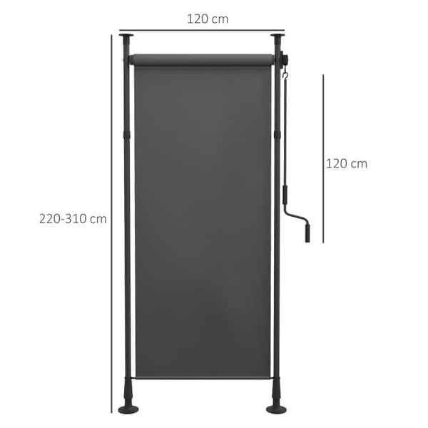 Rootz vapaasti seisova markiisi - Säädettävä pituus - Käsikampi - Ei porausta - Alumiinirunko - Polyesteri - Tummanharmaa - 120W x 220-310K cm