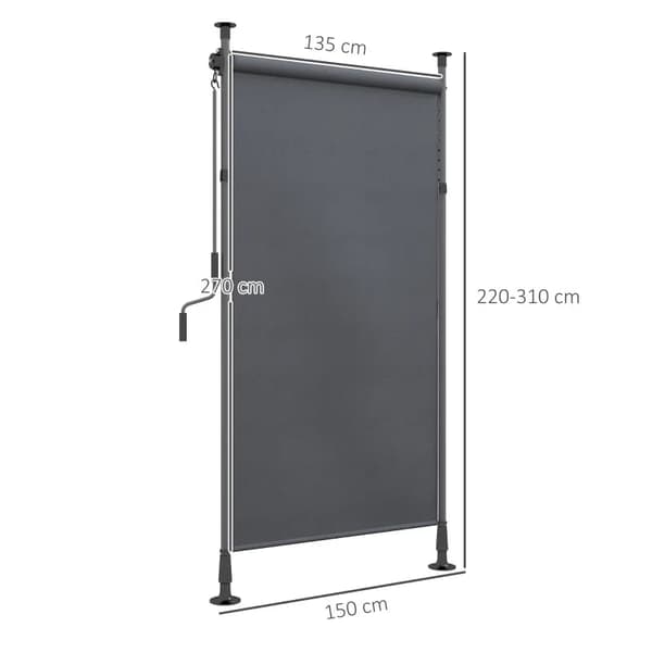 Rootz fristående markis - Justerbar längd - Handvev - Ingen borrning - Aluminiumram - Polyester - Mörkgrå - 1,5 m X 2,2-3,1 m