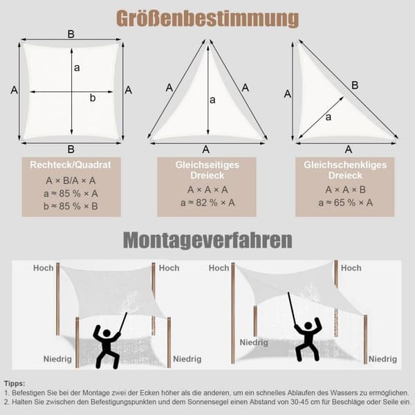 Rootz Premium Outdoor Solsejl - Skyggesejl - UV-beskyttelsessejl - Vandtæt - Holdbar - Nem installation - 5m x 7m