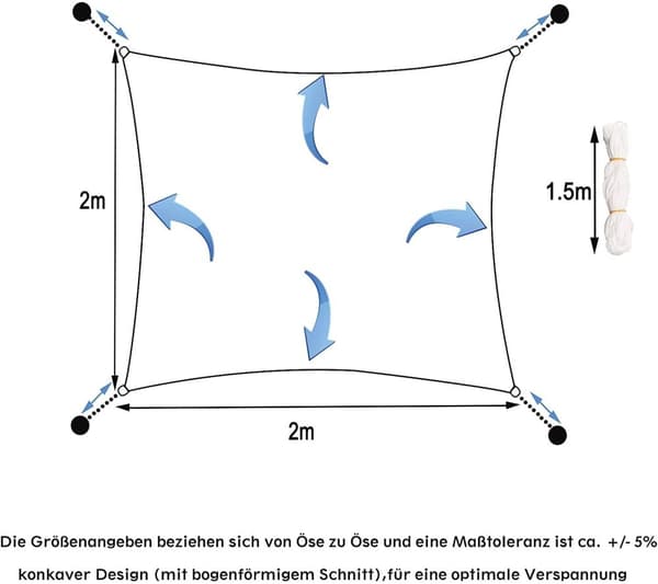 Rootz HDPE Solsejl - Skyggesejl - UV-beskyttelsessejl - Optimal UV-blok - Holdbar og langtidsholdbar - Nem installation - Forskellige størrelser